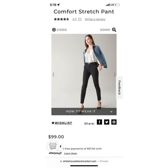 WHBM® Elle Slim Ankle Comfort Stretch Black Pant 6R, Retails $99 - Picture 9 of 9